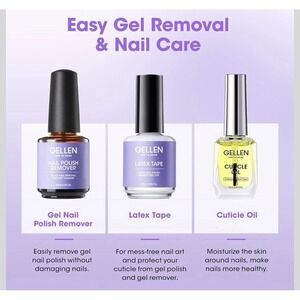 Gellen Gel Nail Polish Remover Kit PRO 3 PK-18ML Remover Cuticle Oil, Latex Tape